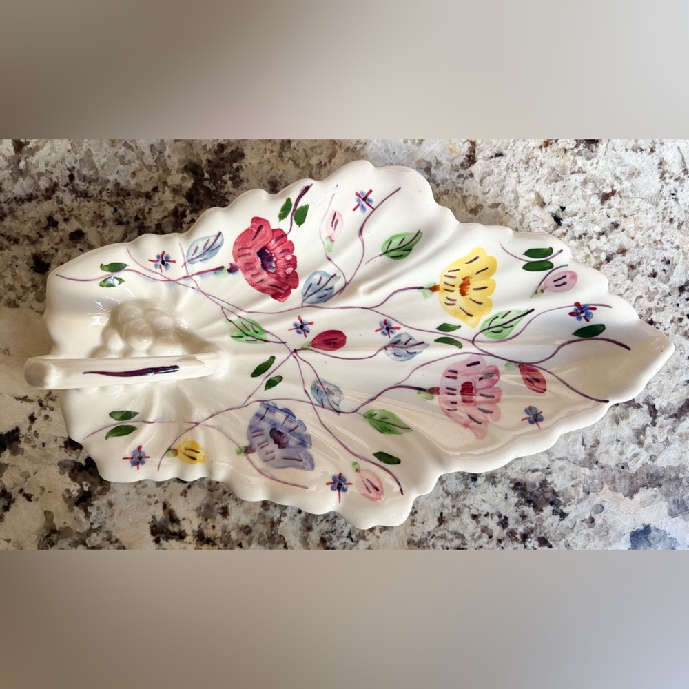 Blue Ridge Vintage Hand‎ Painted Floral Ceramic Leaf Dish EUC